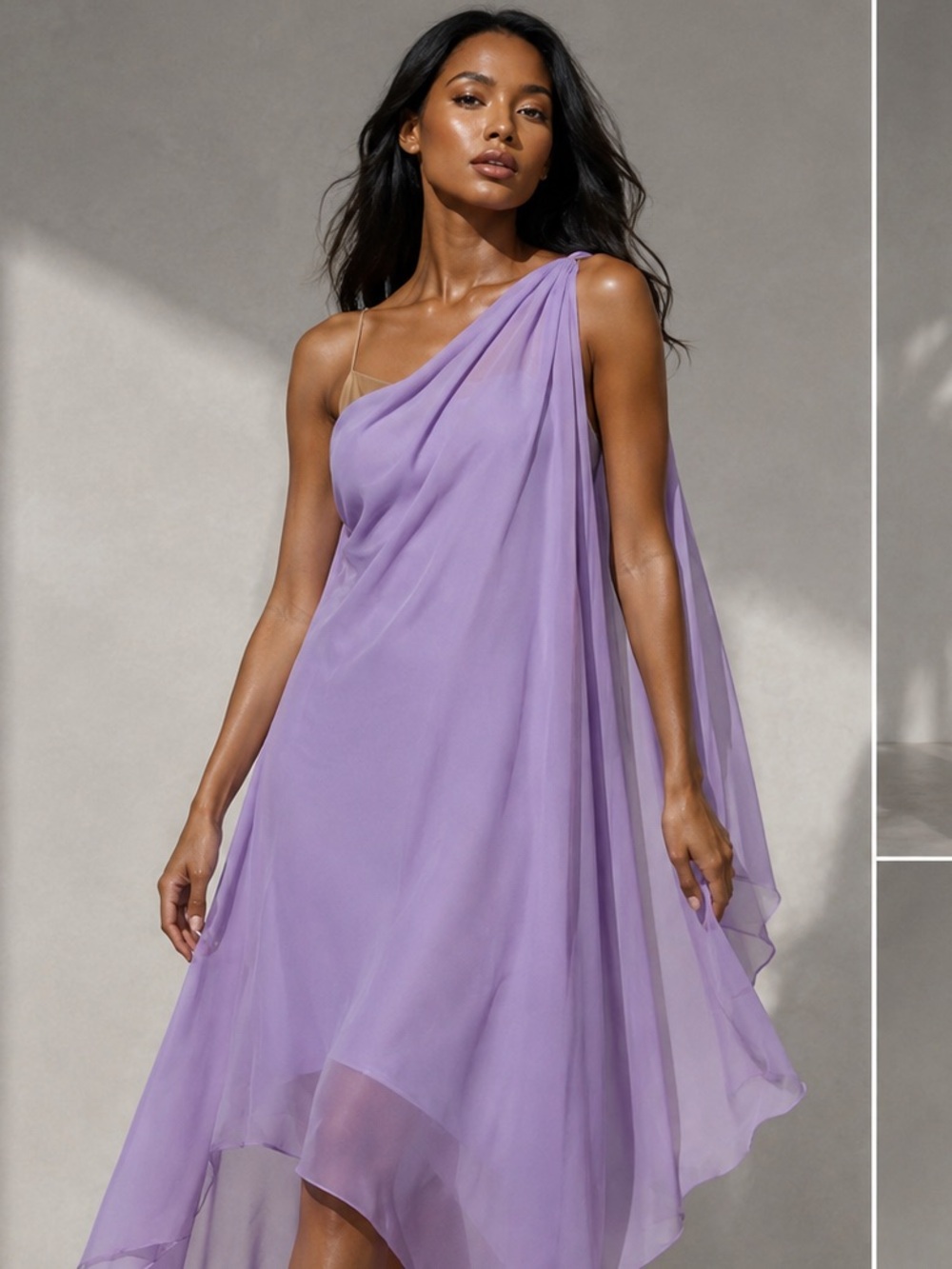 One-Shoulder Lavender Chiffon Dress